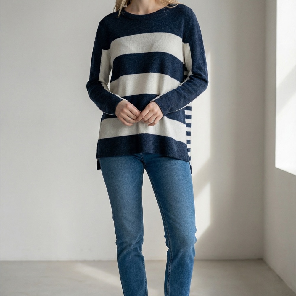 Akris Punto Navy and Cream Striped Sweater